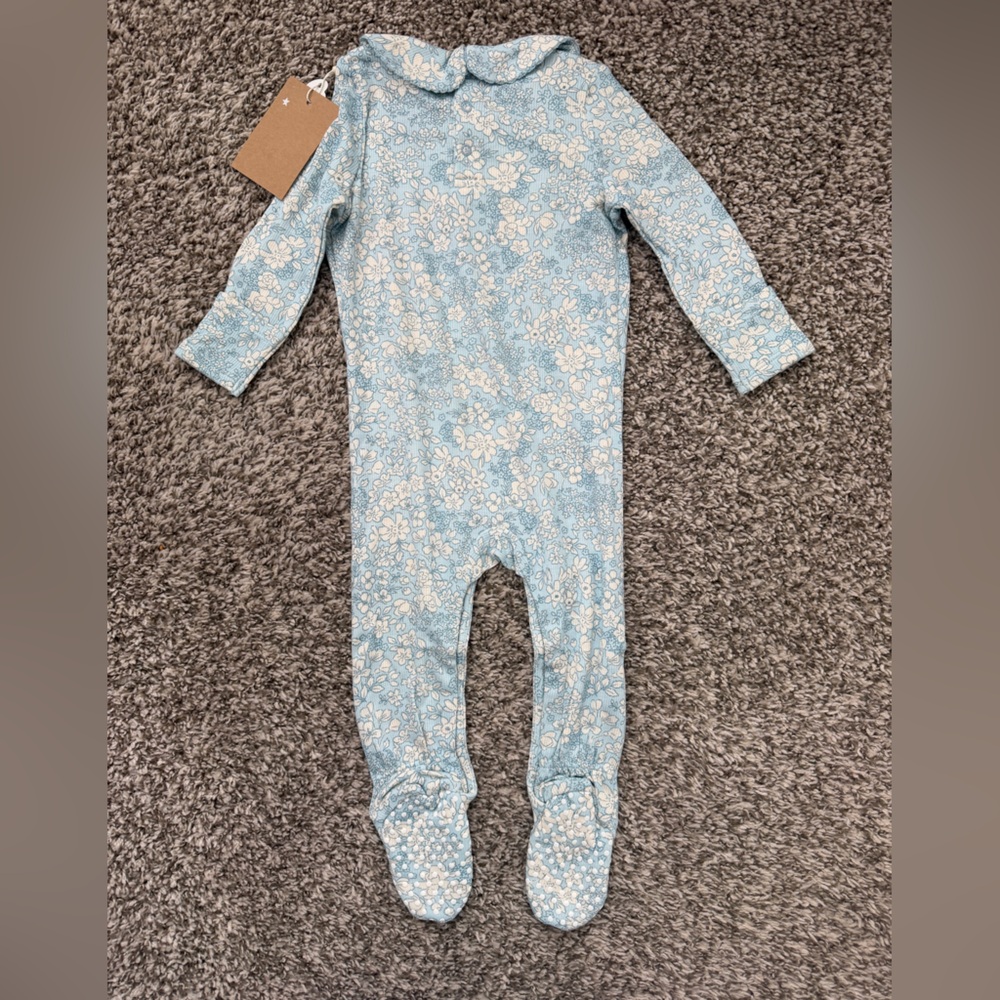 NWT Angel Dear Smocked Peter Pan Footie Blue Meadow Floral 6-9M - Picture 7 of 8